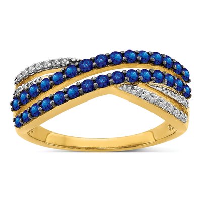 14K Yellow Gold 1/15 ct tw Sapphire & Diamond 4-Row Ring