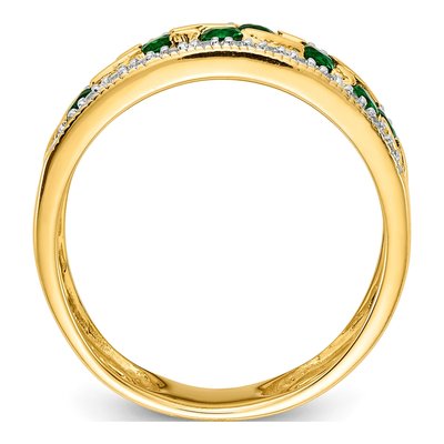 14K Yellow Gold 1/8 ct tw Emerald & Diamond Fancy Sz Ring – view 2