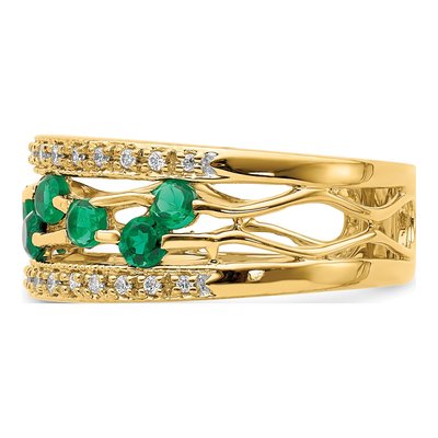 14K Yellow Gold 1/8 ct tw Emerald & Diamond Fancy Sz Ring – view 3