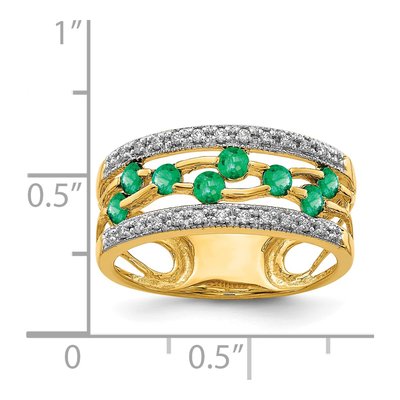 14K Yellow Gold 1/8 ct tw Emerald & Diamond Fancy Sz Ring – view 4