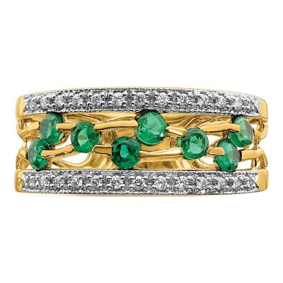 14K Yellow Gold 1/8 ct tw Emerald & Diamond Fancy Sz Ring – view 5