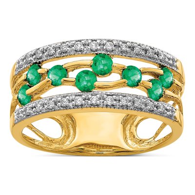14K Yellow Gold 1/8 ct tw Emerald & Diamond Fancy Sz Ring