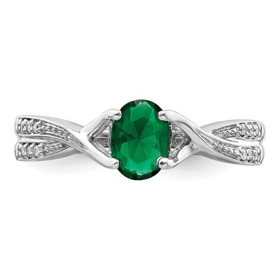14K White Gold 1/15 ct tw Emerald & Diamond Oval Ring – view 5