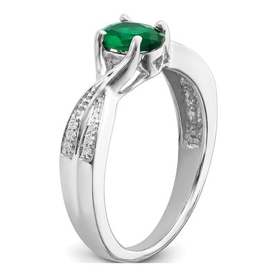 14K White Gold 1/15 ct tw Emerald & Diamond Oval Ring – view 7
