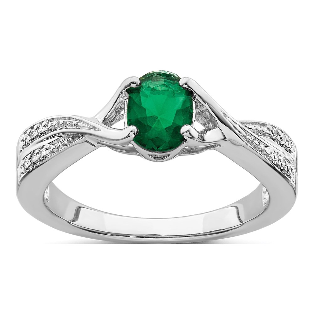 14K White Gold 1/15 ct tw Emerald & Diamond Oval Ring