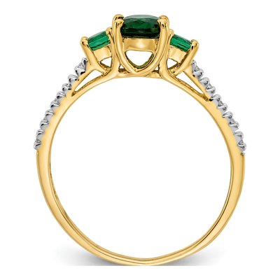 14K Yellow Gold 1/20 ct tw Emerald & Diamond 3-Stone Ring – view 2