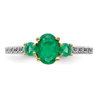 14K Yellow Gold 1/20 ct tw Emerald & Diamond 3-Stone Ring – view 5