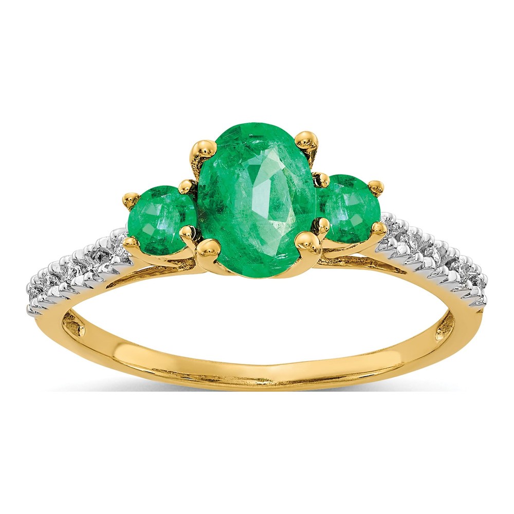 14K Yellow Gold 1/20 ct tw Emerald & Diamond 3-Stone Ring