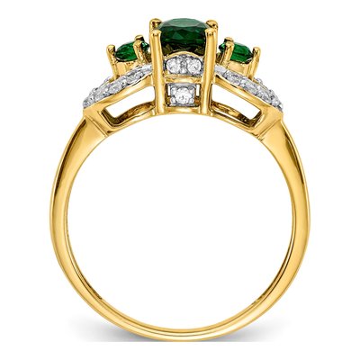 14K Yellow Gold 1/5 ct tw Emerald & Diamond Oval 3-Stone Ring – view 3