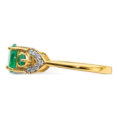 14K Yellow Gold 1/5 ct tw Emerald & Diamond Oval 3-Stone Ring – view 4