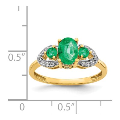 14K Yellow Gold 1/5 ct tw Emerald & Diamond Oval 3-Stone Ring – view 5