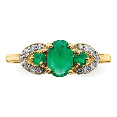14K Yellow Gold 1/5 ct tw Emerald & Diamond Oval 3-Stone Ring – view 6