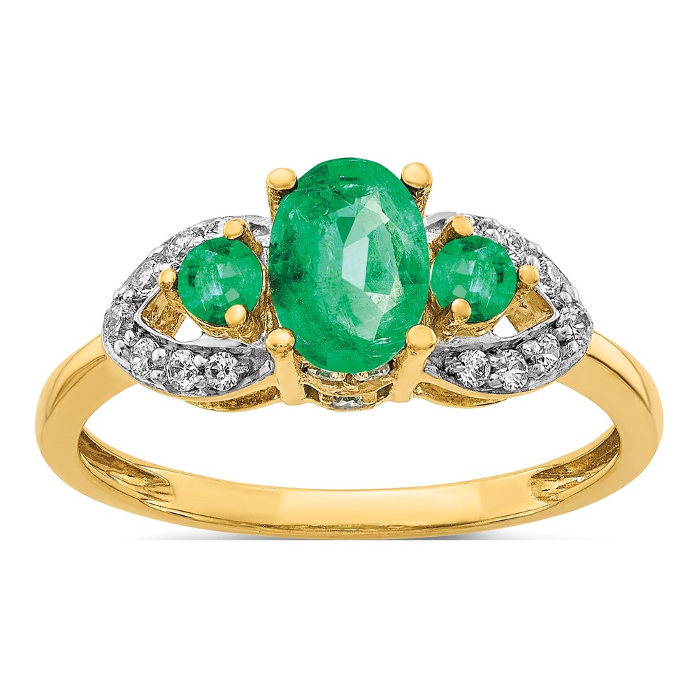 14K Yellow Gold 1/5 ct tw Emerald & Diamond Oval 3-Stone Ring