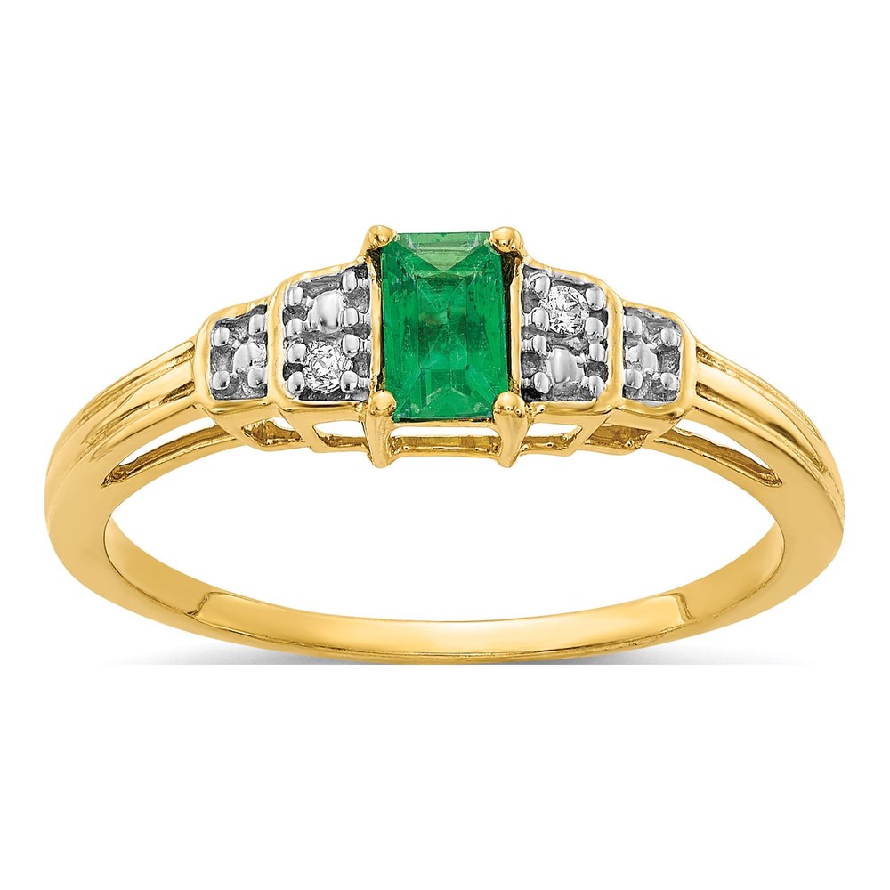 14K Yellow Gold Emerald & Diamond Emerald-Cut Ring