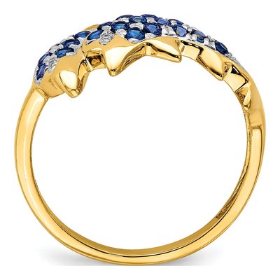 14K Yellow Gold Sapphire & Diamond Dolphin Ring – view 2