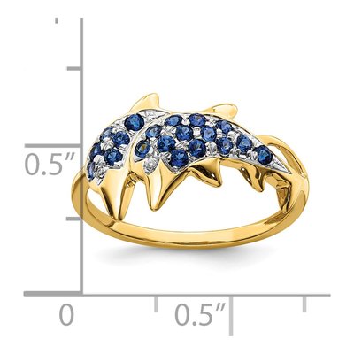 14K Yellow Gold Sapphire & Diamond Dolphin Ring – view 4