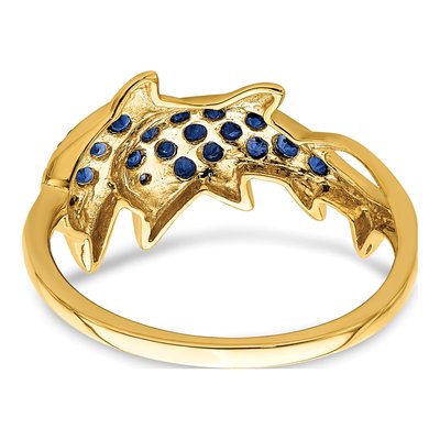 14K Yellow Gold Sapphire & Diamond Dolphin Ring – view 5