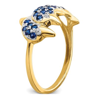 14K Yellow Gold Sapphire & Diamond Dolphin Ring – view 6