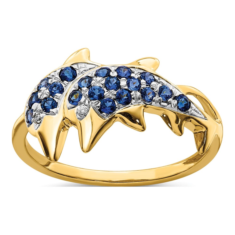 14K Yellow Gold Sapphire & Diamond Dolphin Ring