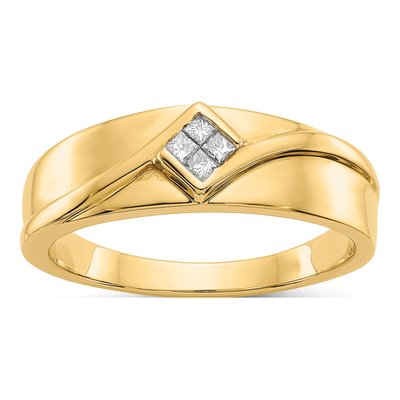 Men's 14K Yellow Gold 1/10 ct tw Diamond Cluster Ring