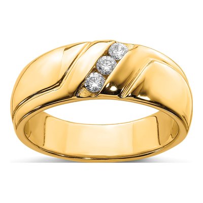 Men's 14K Yellow Gold 1/6 ct tw Diamond 3-Stone Ring
