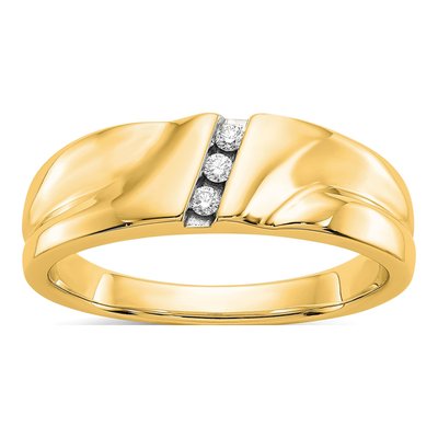 Men's 14K Yellow Gold 1/15 ct tw Diamond 3-Stone Ring