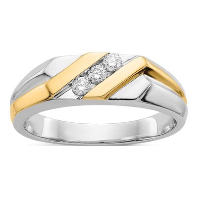 Men's 14K Two-Tone Gold 1/6 ct tw Diamond 3-Stone Ring