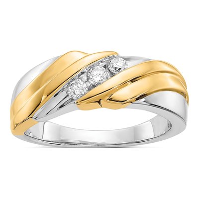 Men's 14K Two-Tone Gold 1/4 ct tw Diamond 3-Stone Ring