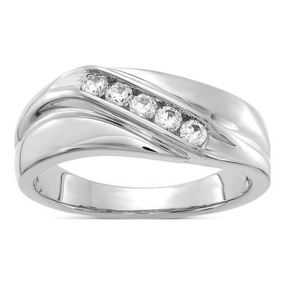 Men's 14K White Gold 1/3 ct tw Lab-Grown Diamond Five Ring