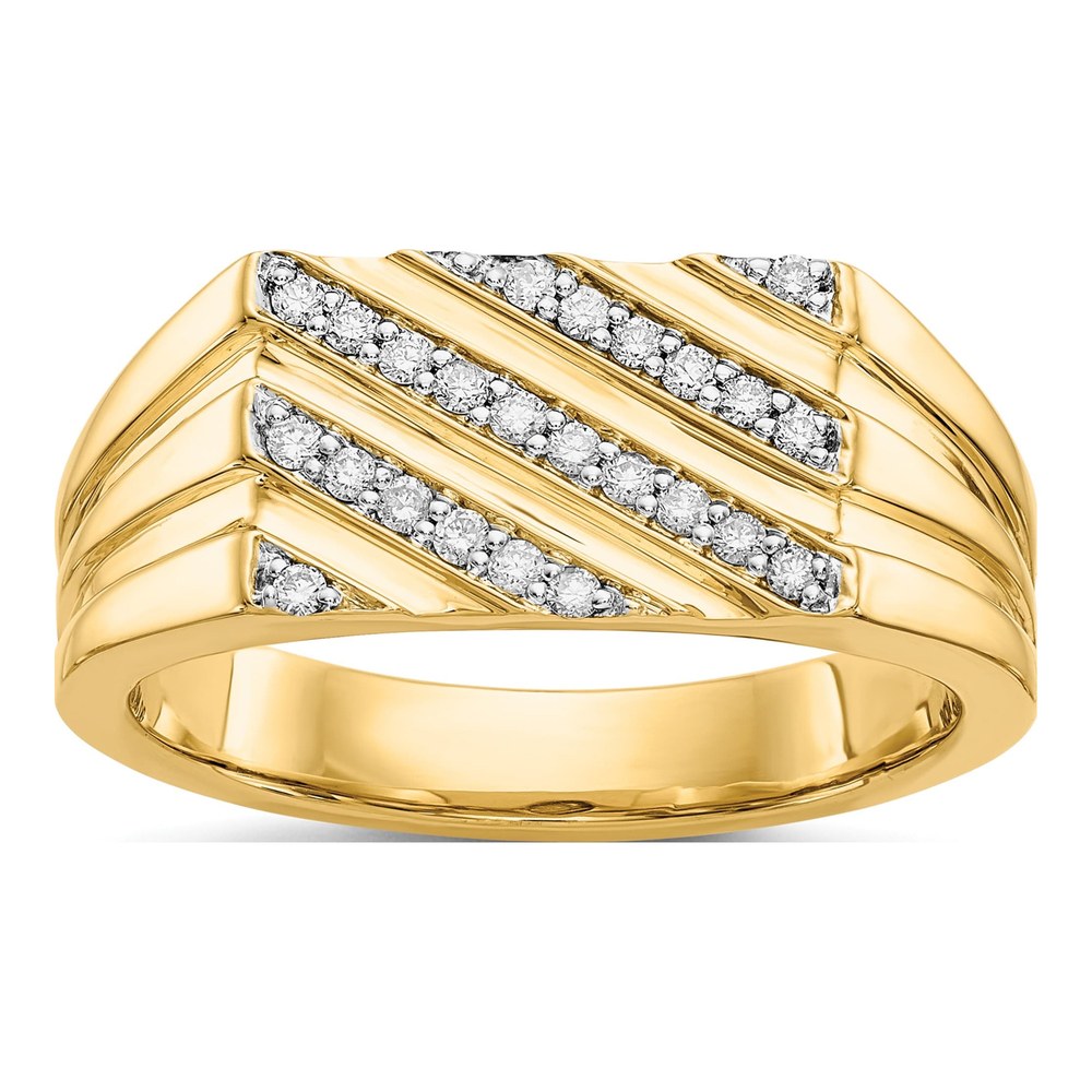 Men's 14K Yellow Gold 1/4 ct tw Diamond Diagonal Stripe Ring