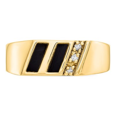 Men's 10K Yellow Gold 1/20 ct tw Onyx & Diamond Diagonal Ring – view 4