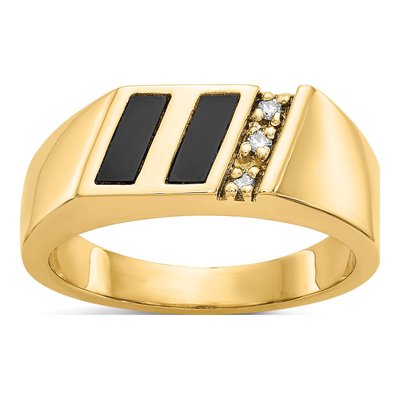 Men's 10K Yellow Gold 1/20 ct tw Onyx & Diamond Diagonal Ring