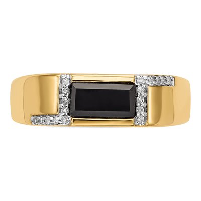 Men's 14K Yellow Gold 1/10 ct tw Onyx & Diamond Baguette Ring – view 4