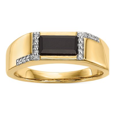 Men's 14K Yellow Gold 1/10 ct tw Onyx & Diamond Baguette Ring