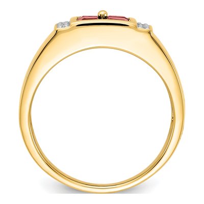 Men's 14K Yellow Gold 1/20 ct tw Lab-Created Ruby & Diamond Cluster Ring – view 3
