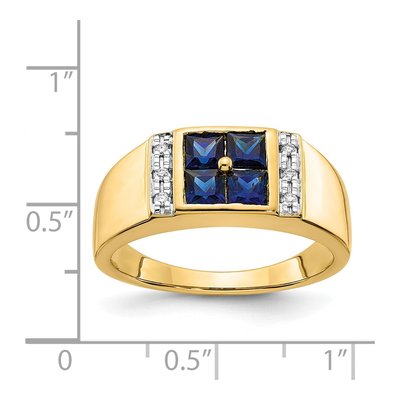 Men's 14K Yellow Gold 1/20 ct tw Lab-Created Sapphire & Diamond Square Cluster Ring – view 4
