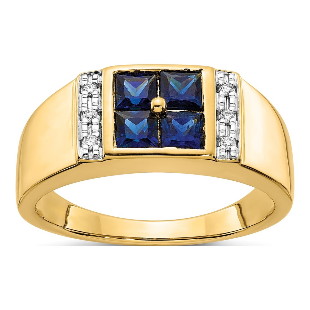 Men's 14K Yellow Gold 1/20 ct tw Lab-Created Sapphire & Diamond Square Cluster Ring