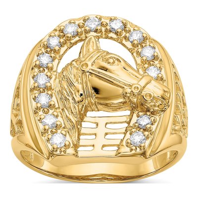 Men's 14K Yellow Gold 1/2 ct tw Lab-Grown Diamond Horseshoe Ring
