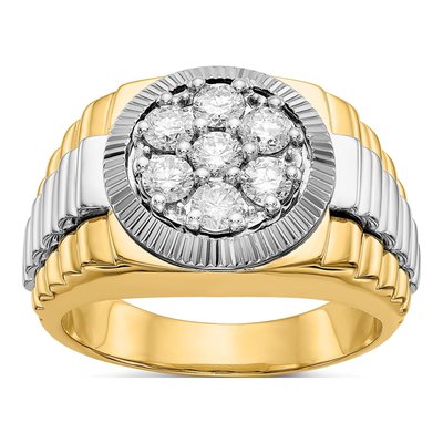 Men's 14K Two-Tone Gold 1 ct tw Lab-Grown Diamond Ridged Ring
