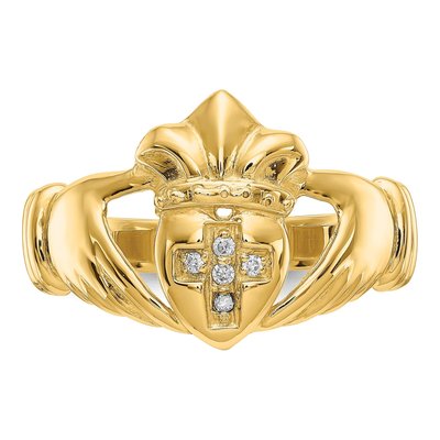 Men's 14K Yellow Gold 1/20 ct tw Diamond Claddagh Ring – view 5