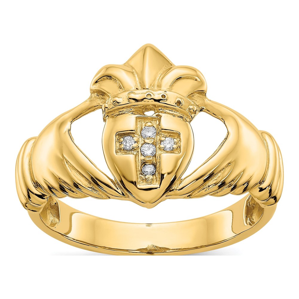 14K Yellow Gold Aa Diamond Claddagh Ring