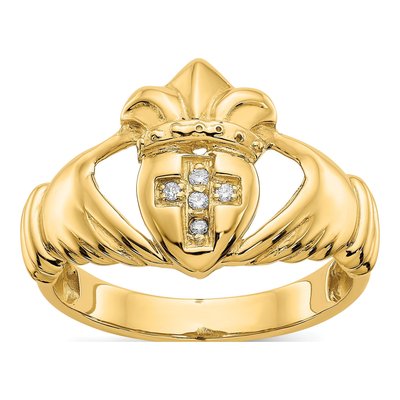 Men's 14K Yellow Gold 1/20 ct tw Diamond Claddagh Ring