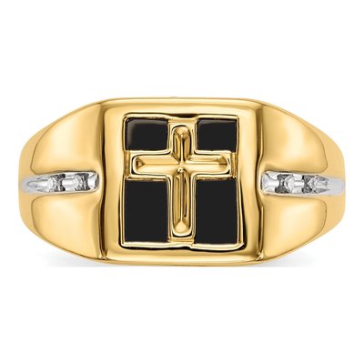 Men's 14K Yellow Gold Onyx & Diamond Cross Ring – view 5