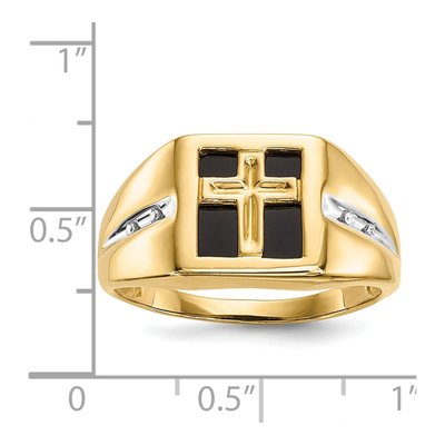 Men's 14K Yellow Gold Onyx & Diamond Cross Ring – view 6
