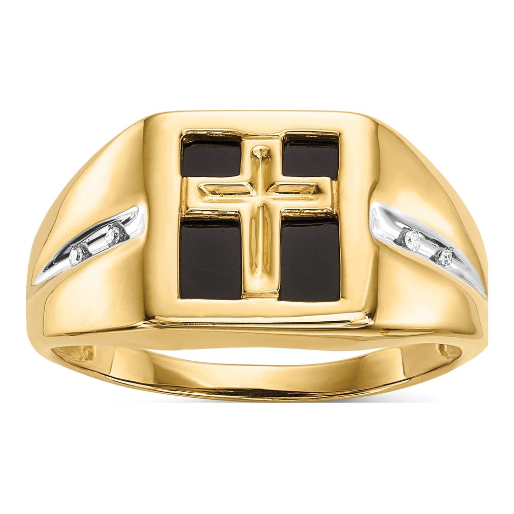 Men's 14K Yellow Gold Onyx & Diamond Cross Ring