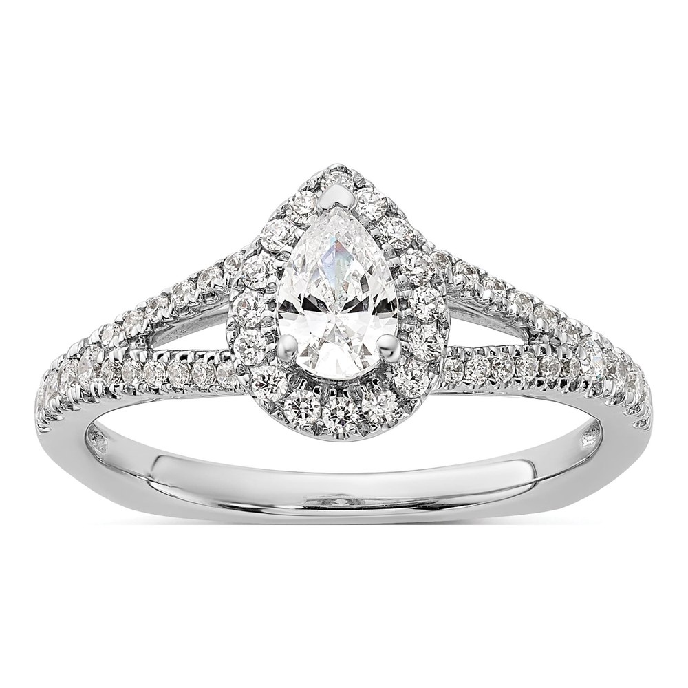 14K White Gold Diamond Halo Engagement Ring Semi-Mount