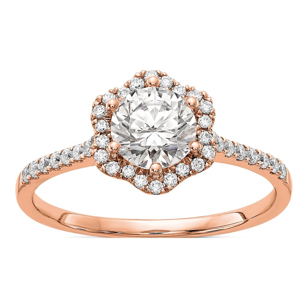 14K Rose Gold Hexagon Halo Diamond Setting Engagement Ring Semi-Mount