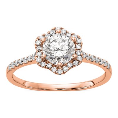 14K Rose Gold Hexagon Halo Diamond Setting Engagement Ring Semi-Mount