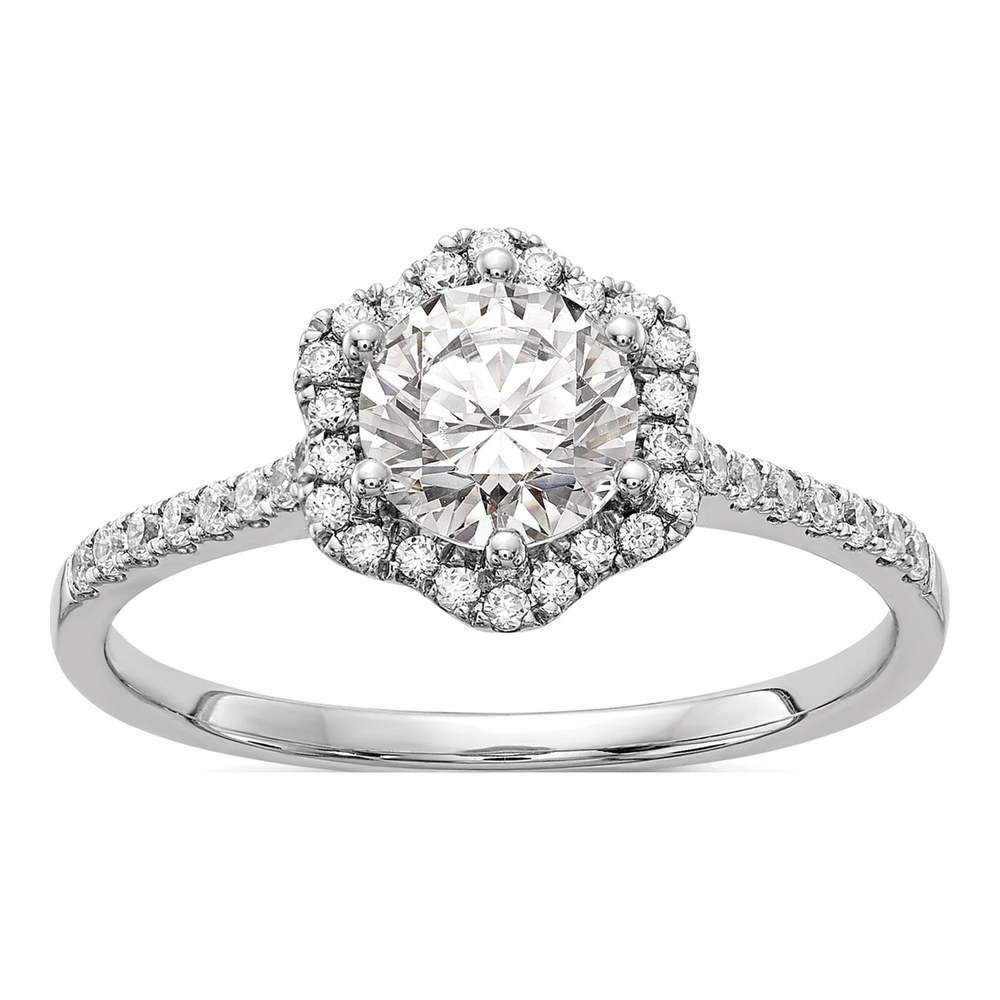 14k White Gold Hexagon Halo Engagement Ring, Semi-Mount