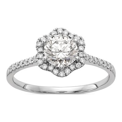 14K White Gold Hexagon Halo Engagement Ring Semi-Mount